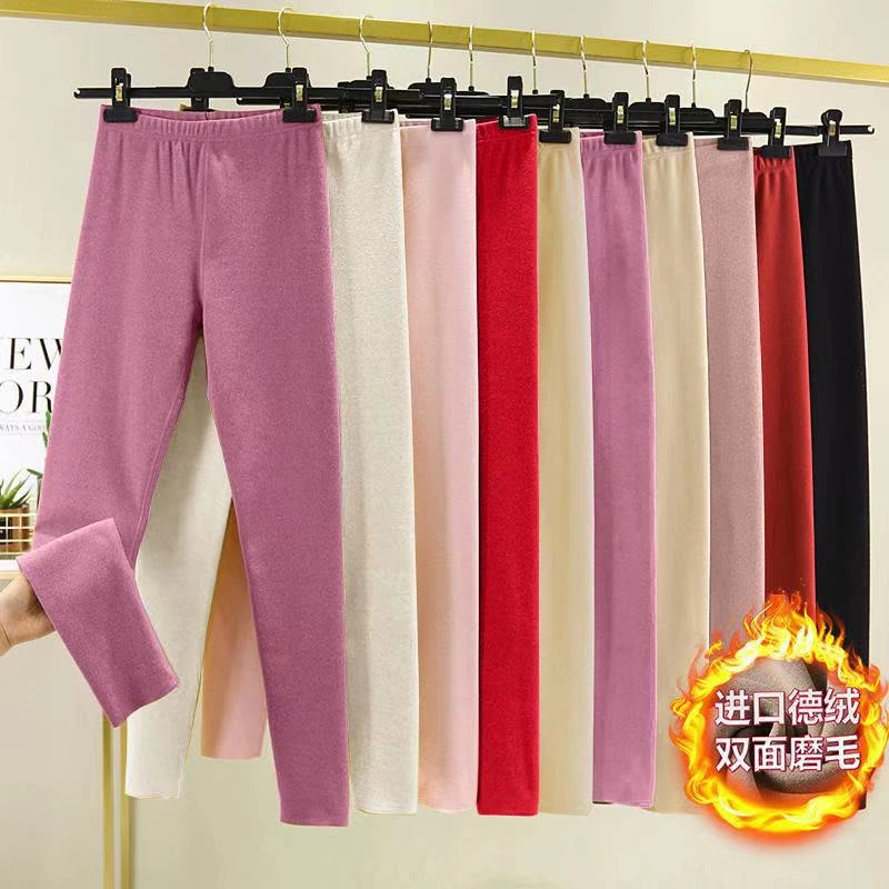 发热德绒中高腰打底裤裤秋冬季新款弹力修身双面磨毛线裤打底裤