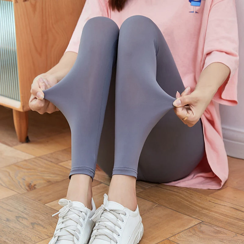 冰丝打底裤女外穿夏季薄款丝滑弹力防走光九分打底大码运动骑行裤