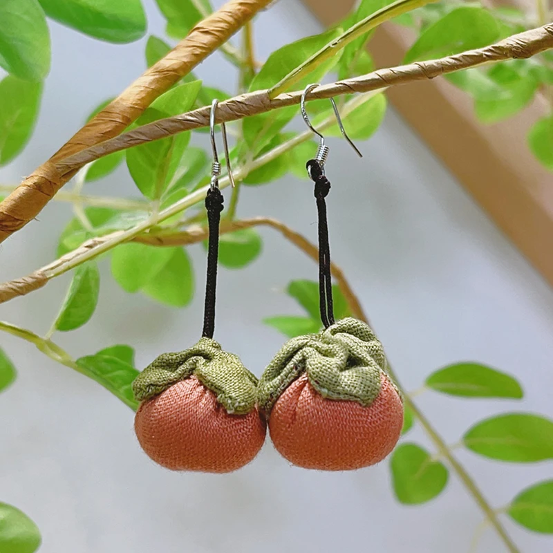 非金属耳饰 柿柿如意手工百搭亚麻布艺耳环51315