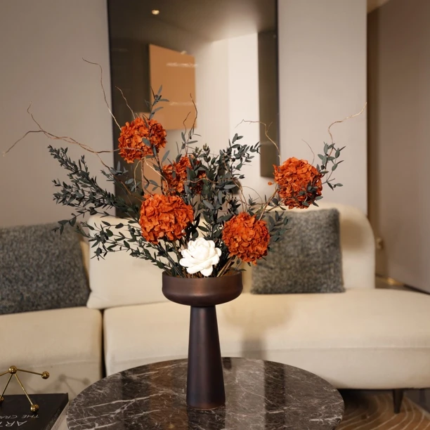 【心想事橙】橙色艺术绣球永生花新中式拍照餐桌客厅花