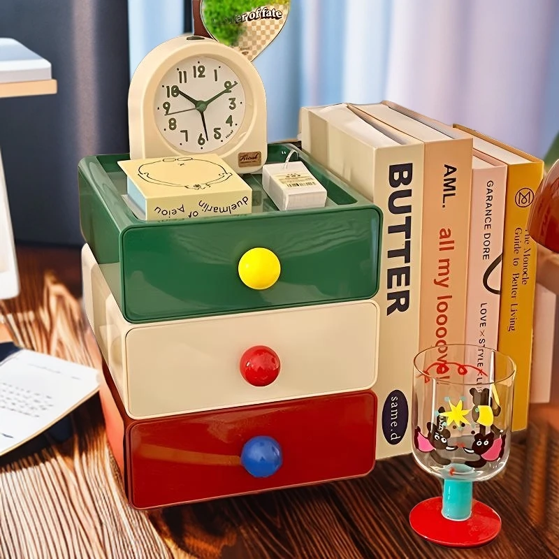 多巴胺桌面收纳盒杂物文具可爱盒子书桌收纳工位整理神器收纳篮子