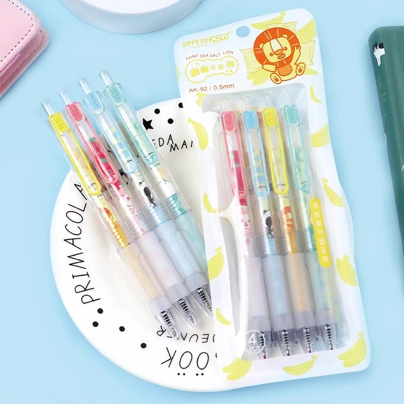 HY 现代美刷题笔速干中性笔素纹派海盐狮卡通笔黑色按动 AK 91