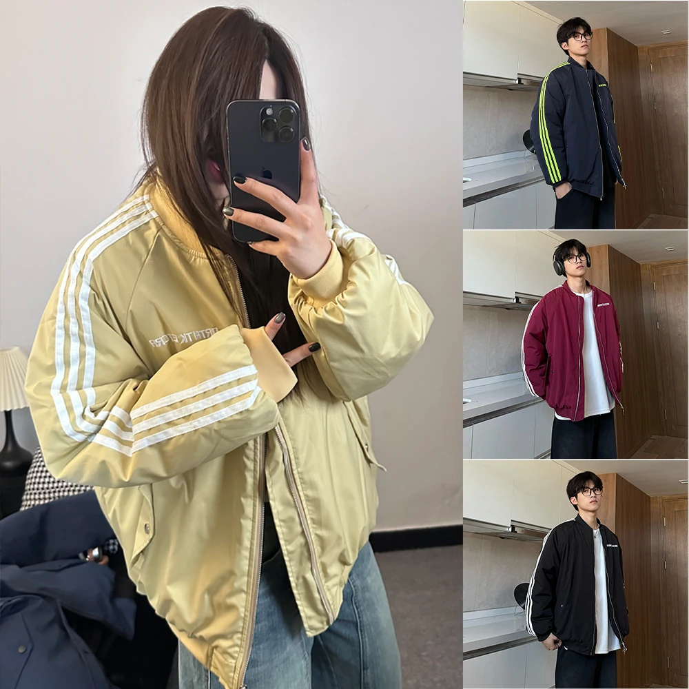 【SSRJ】美拉德条纹棉衣男生冬季加厚情侣棉服美式休闲青少年棉袄女