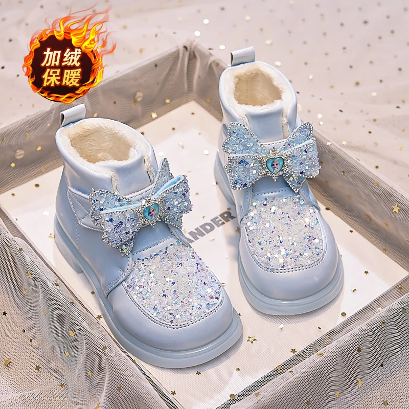 加绒女童靴子公主棉靴冬季款儿童马丁靴软底保暖宝宝棉鞋女孩短靴