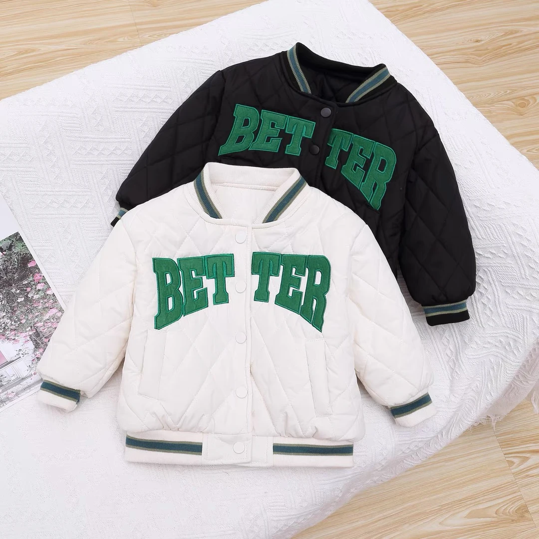 新款儿童加绒棒球服男女宝宝加棉保暖外套反季