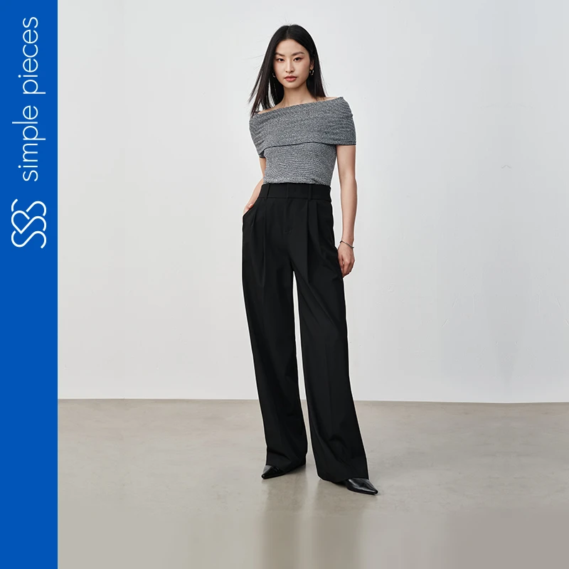 simple pieces高腰直筒阔腿拖地裤 S42P019