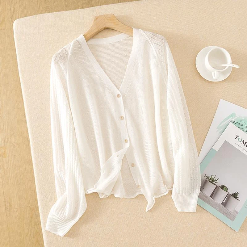 【专柜品质】冰丝防晒衣服女洋气长袖外搭空调衫针织开衫薄款上衣