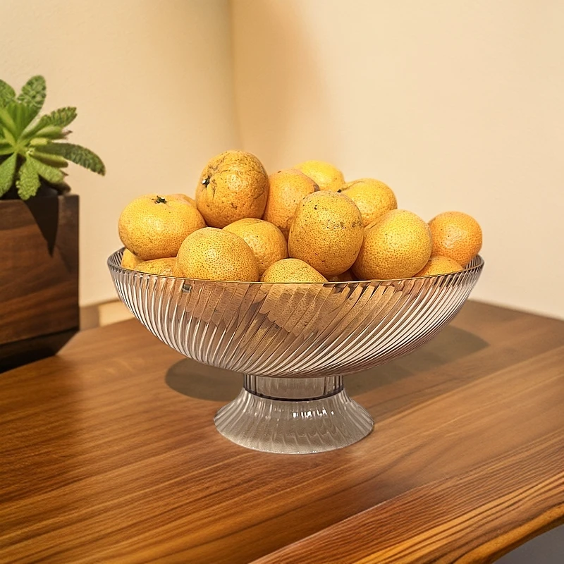 现代简约PET水果盘家用轻奢茶几客厅果盘高脚带沥水果盆