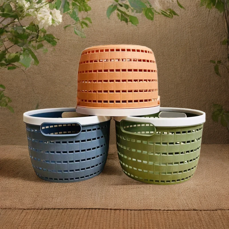 【三个】北欧风创意圆形收纳筐带盖圈桌面垃圾桶收纳筐储物篮