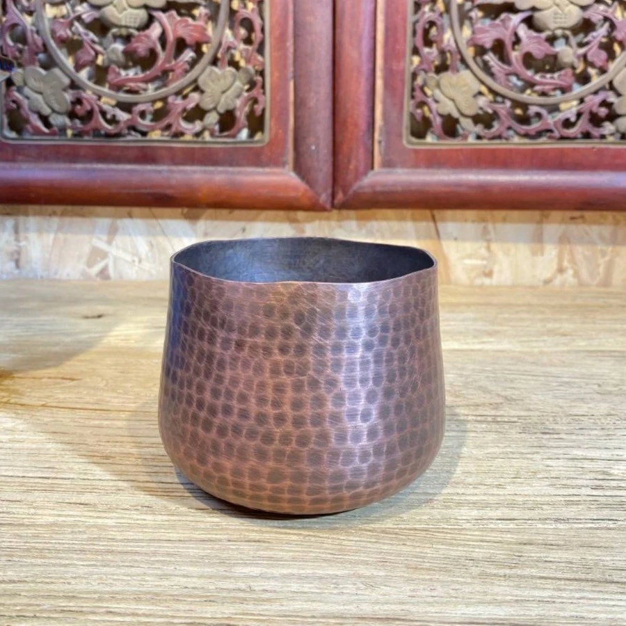 花边建水 紫铜手工锤纹复古色火烤色 水盂 家用茶具摆件 一器多用