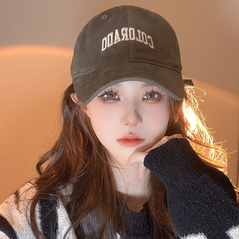 韩版帽子秋冬大头围软顶棒球帽女刺绣百搭显脸小弯檐磨毛鸭舌帽男