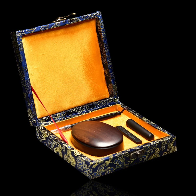 天然原石清仓安徽歙县龙尾老坑金星窝窝砚便携式户外书法国画研磨