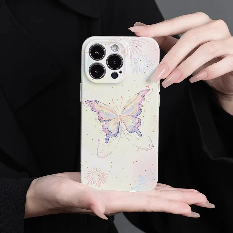 菲林软壳防摔烟花蝴蝶适用苹果16华为oppo小米15vivox200pro1加