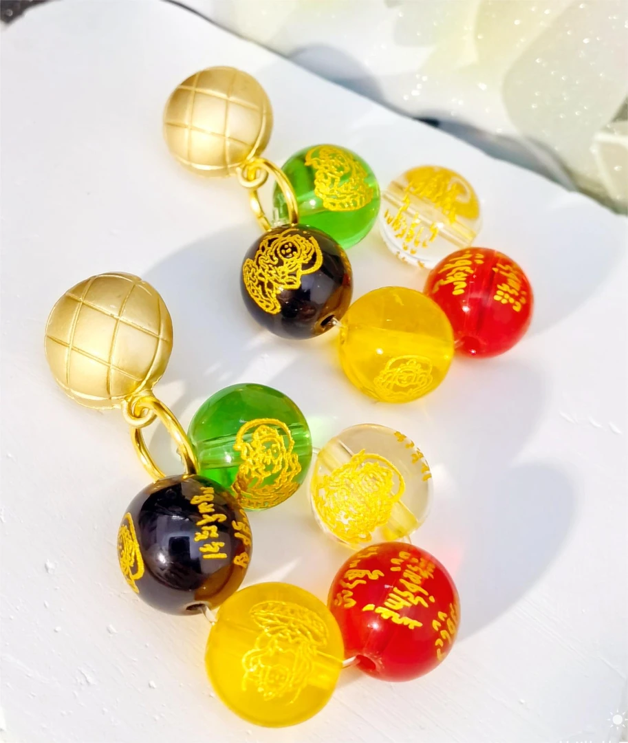 YI CHUN GE GE 铜合金耳饰 义纯格格原创法式五路彩色时尚耳饰