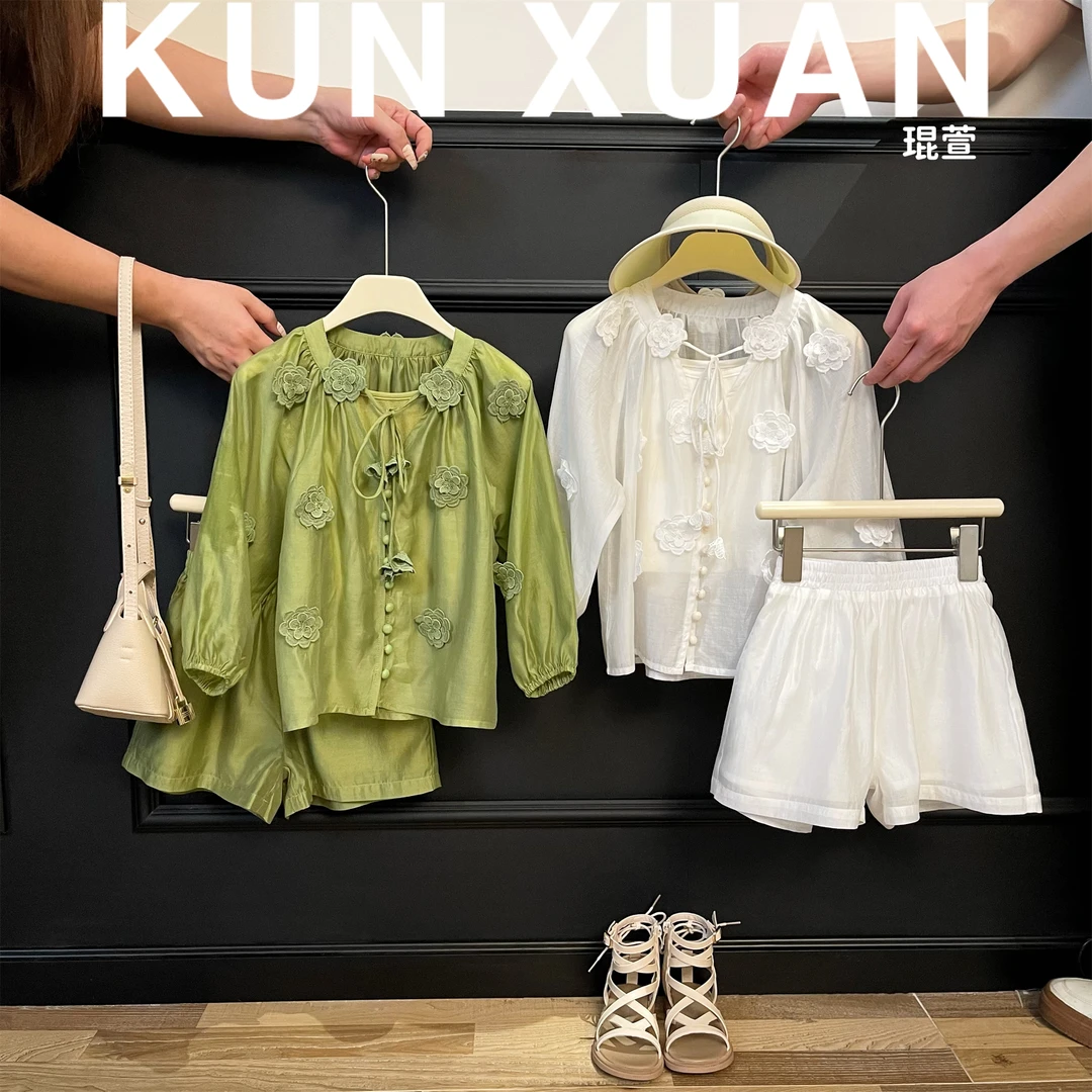 【琨萱】「云襄」女童夏款时尚百搭天丝防晒洋气三件套 23SU152