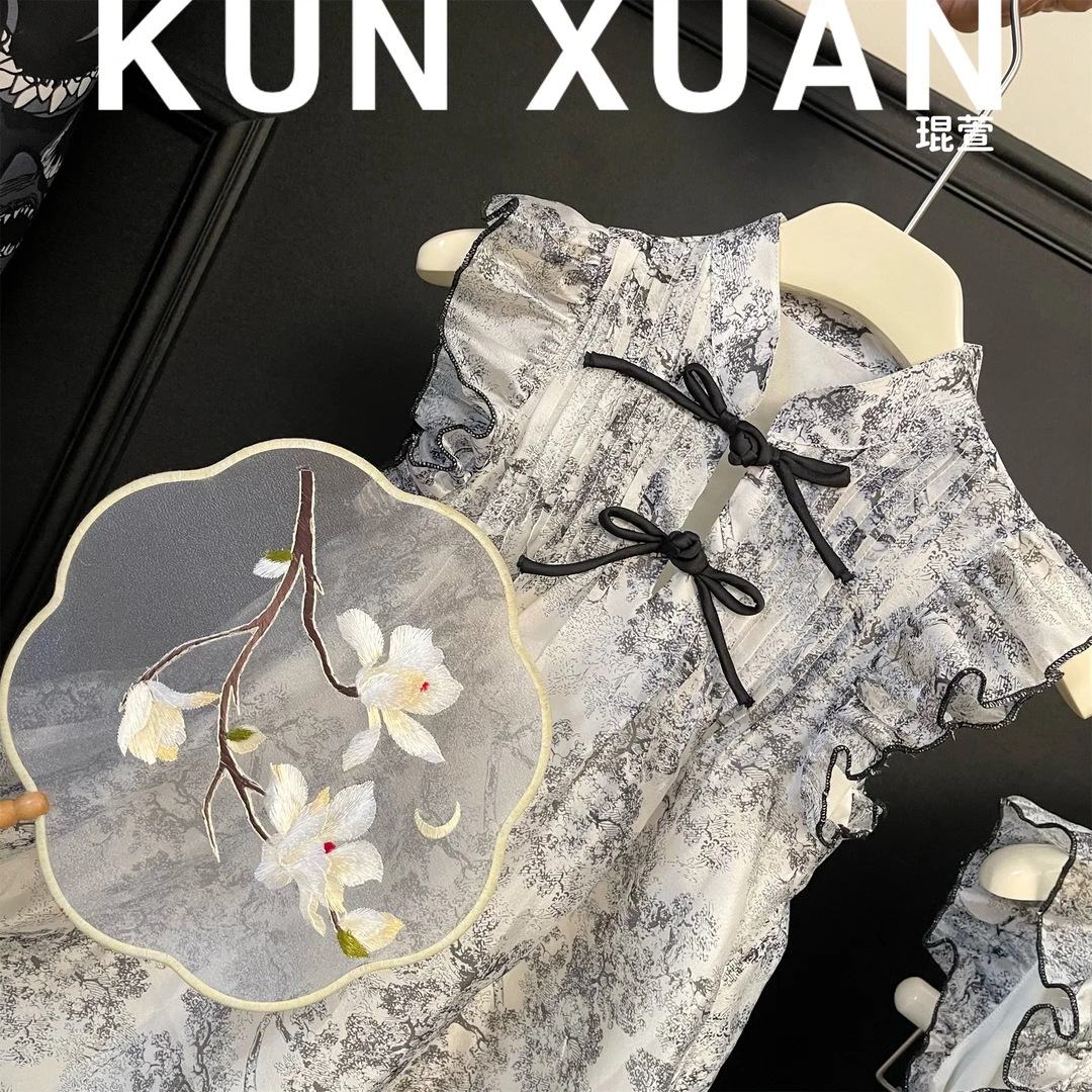 【琨萱】「山水间」女童2025夏款新品新国风水墨晕染旗袍 SU56Q056-1