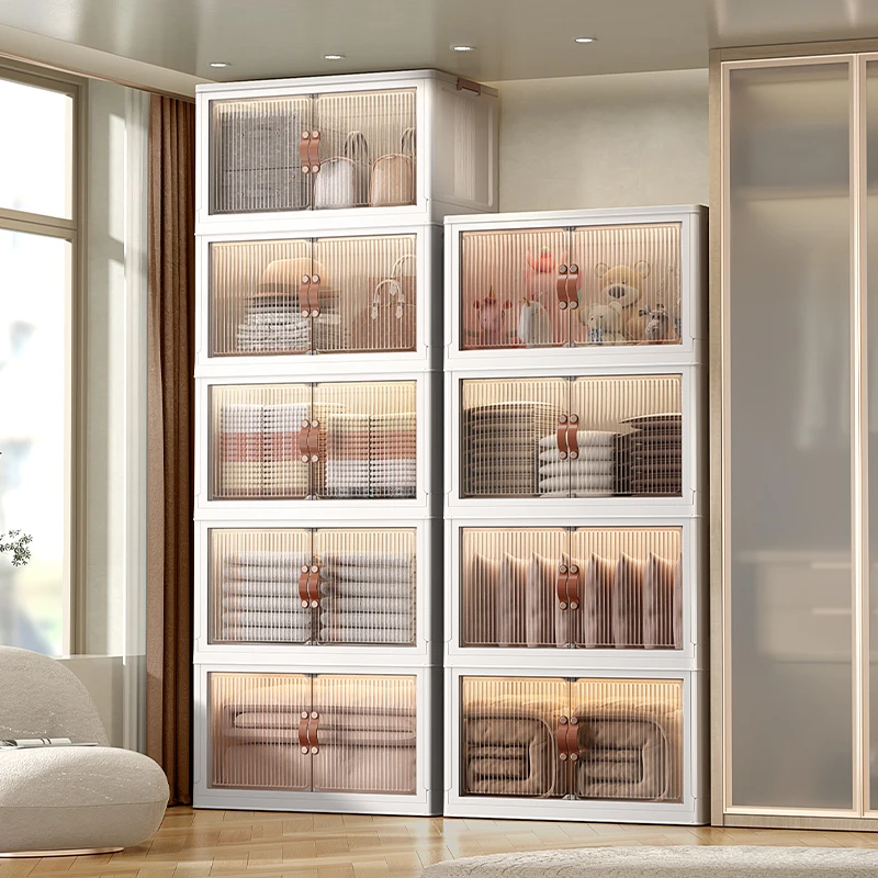 帅仕免安装多层收纳柜储物柜可折叠移动双开门家用零食衣物收纳箱