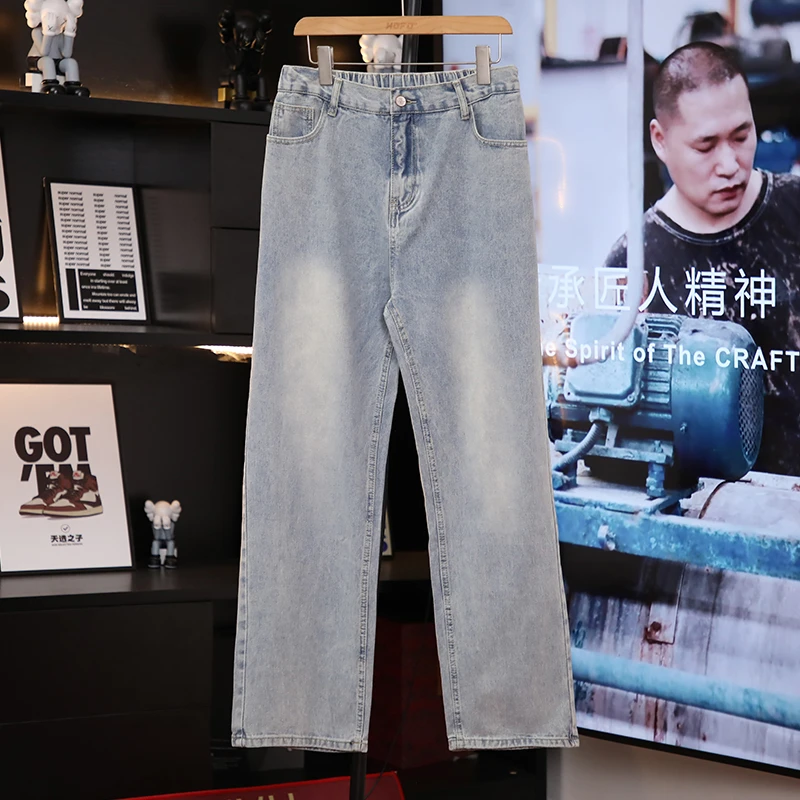 新款新款百搭弹力牛仔裤男款休闲直筒宽松垂感拖地阔腿长裤男潮流
