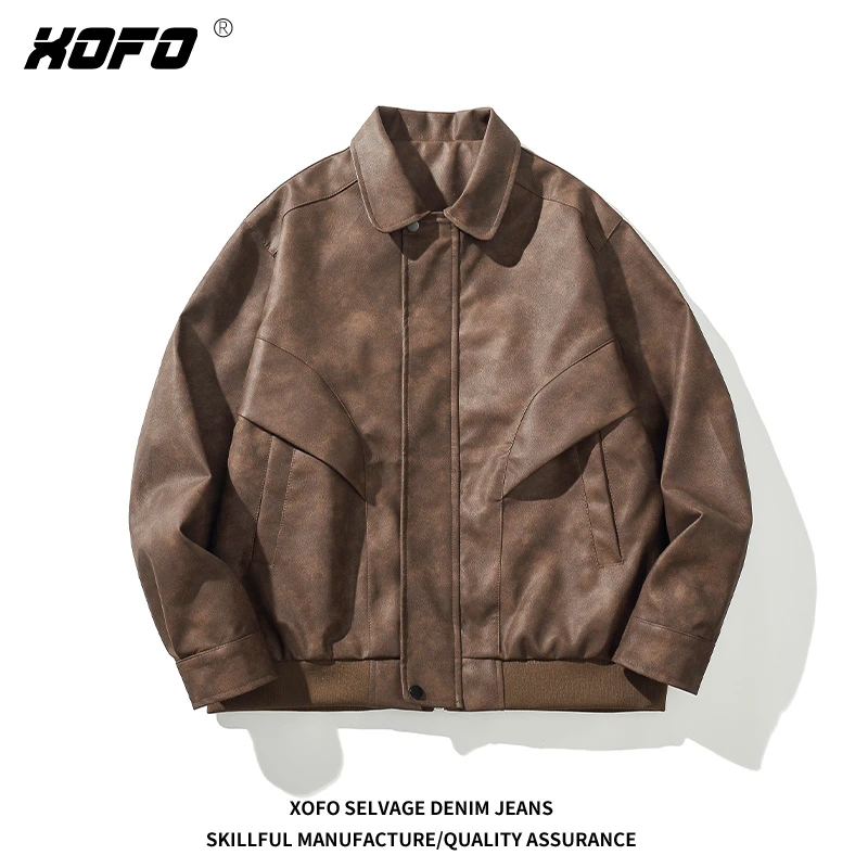 2025年新款西部牛仔咖色机车夹克外套痞帅翻领男士秋季宽松美式