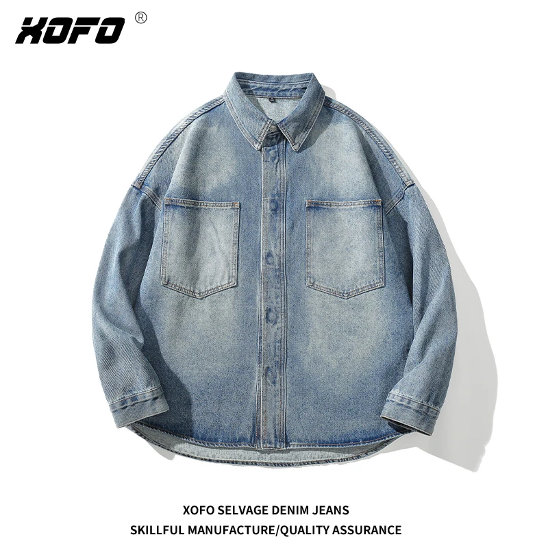 XOFO新款宽松潮流牛仔长袖外套男士秋季高级感炸街夹克纯棉痞帅