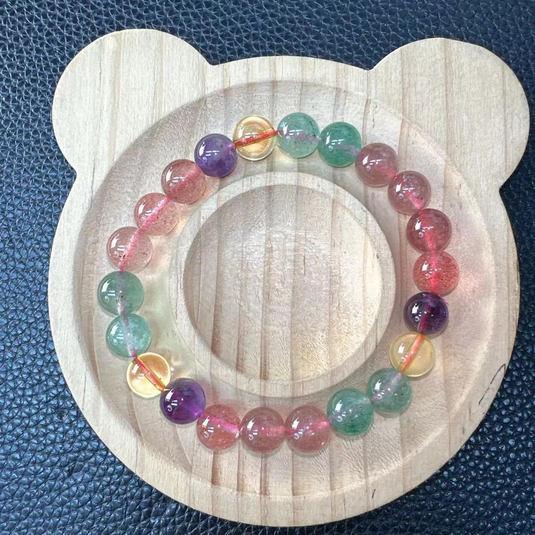 【天然草莓晶黄水晶紫水晶多宝8M➕】时尚百搭男女同款（B674）