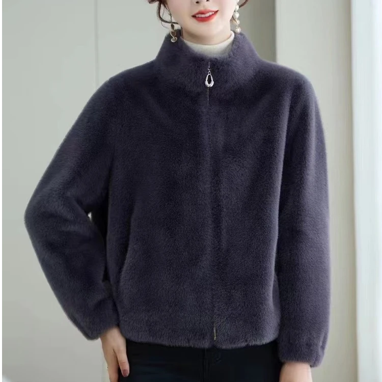 冬季休闲纯色短款立领气质拉链款韩版短款保暖外套女士休闲外套