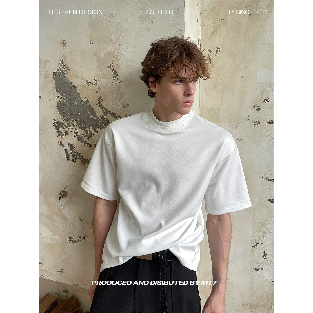 it7【班贝格来信】纯色双衣领短袖 简单又个性百搭T恤