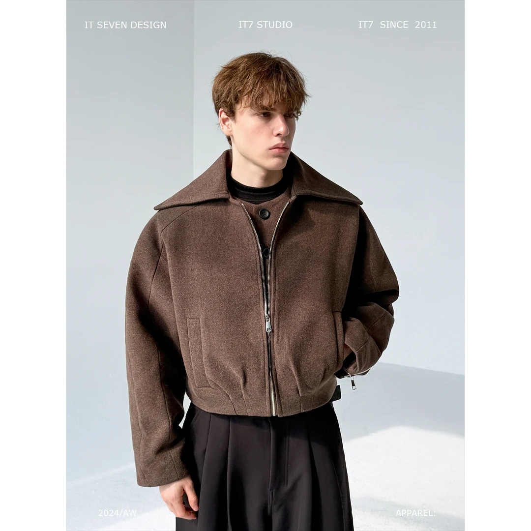 it7【榛果巧克力】双层假两件毛呢夹克式外套