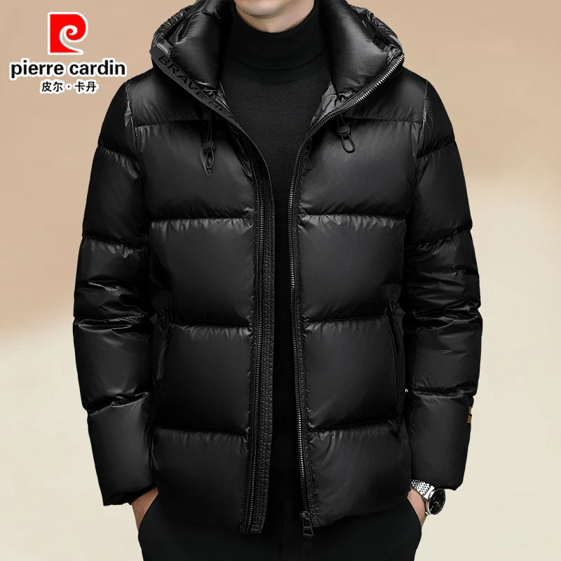 皮尔卡丹羽绒服短款2024新款男士冬季保暖时尚亮面黑金羽绒外套