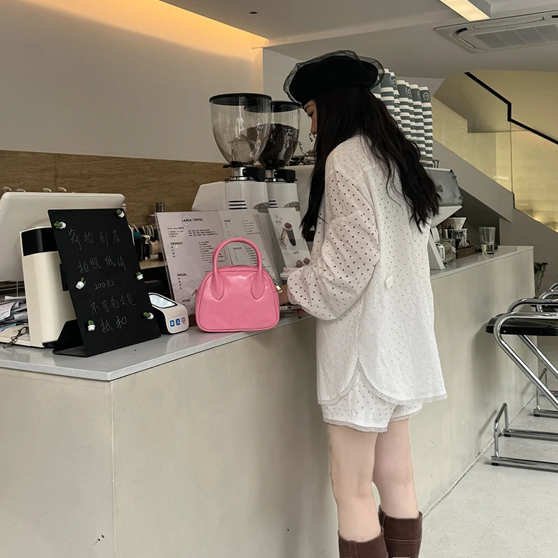 jamie保龄球包韩国小众真皮女波士顿通勤粉色mini手提单肩斜挎包