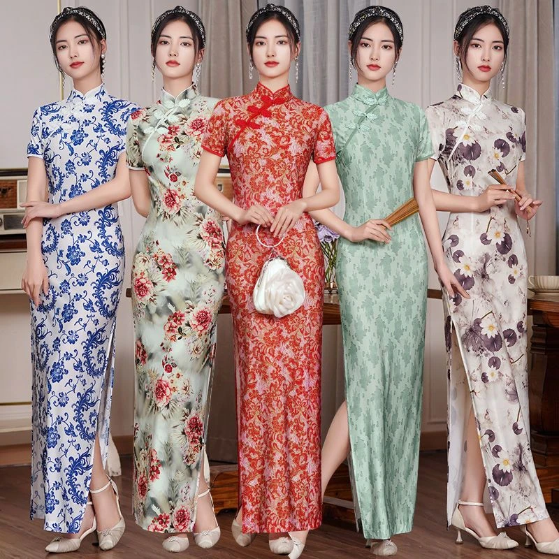 老上海民国风斜襟盘扣改良版优雅气质中袖旗袍女收腰显瘦连衣裙