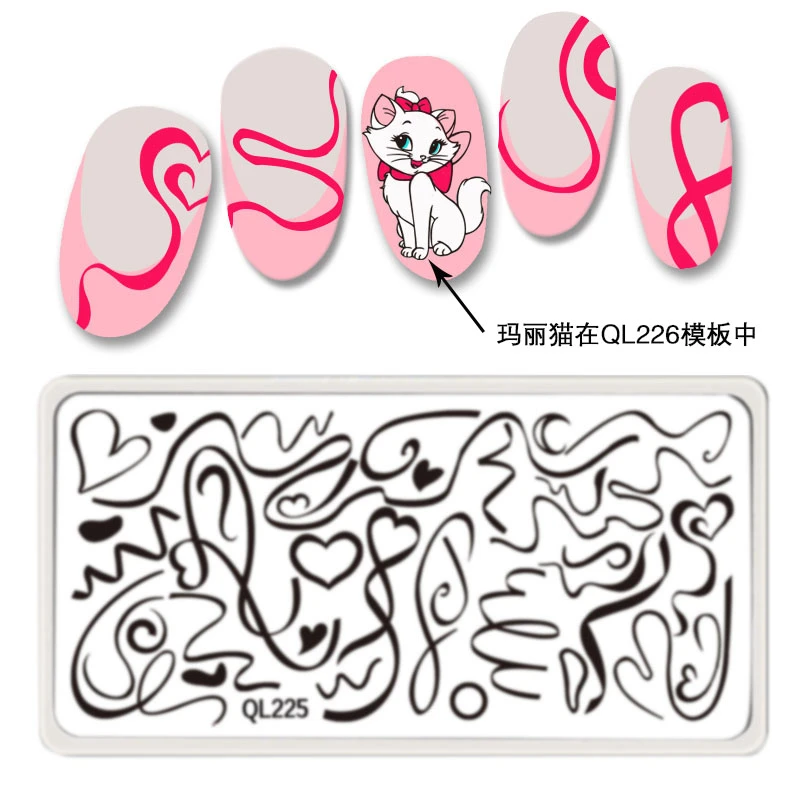 美甲印花钢板转印版模板可爱飘带玛丽猫卡通柯南小熊彩绘穿戴甲