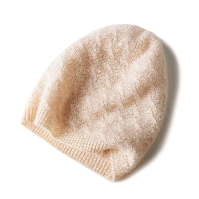 肤若纯羊绒加长镂空蝴蝶帽子春秋针织时尚薄款保暖女士透气秋冬季