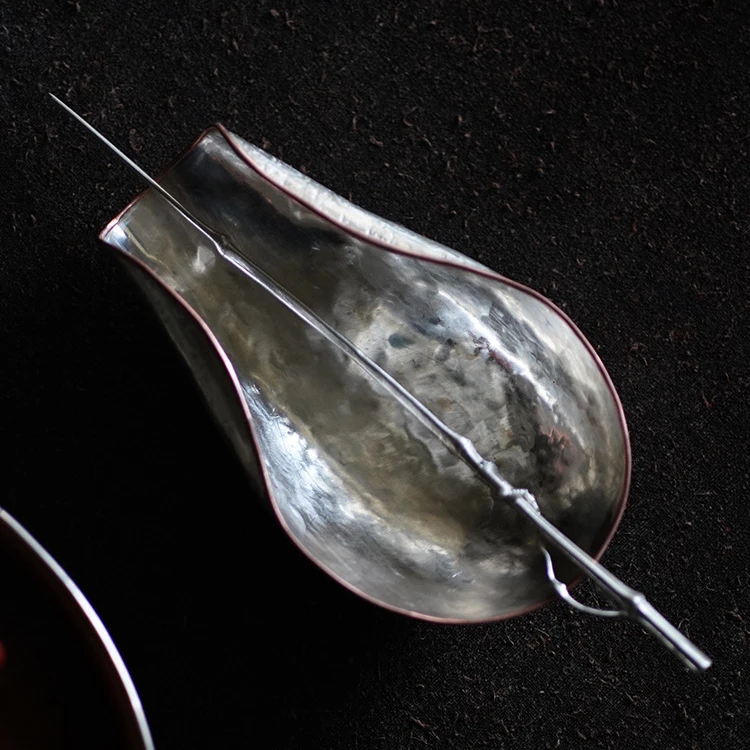 清物堂-匠人手作银制茶针竹节型茶拨、茶则银茶室空间道具茶道零配