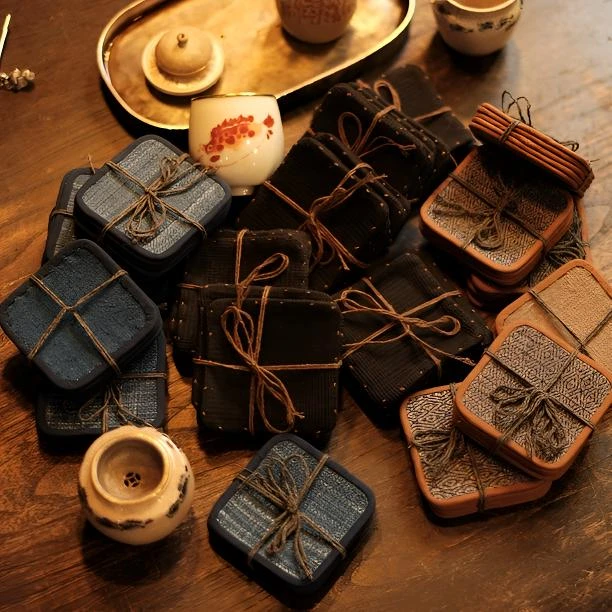 吖吥嘻嘀-纯手工手缝5客垫6.5cm尺寸茶壶垫杯垫茶道