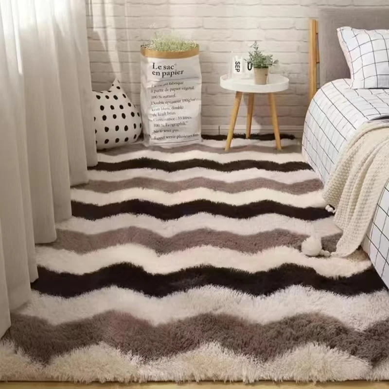 波浪纹色80*200网红卧室垫家用榻榻米简约长毛绒加厚床边地毯