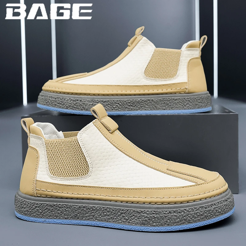 八哥切尔西靴子秋季男鞋厚底内增高皮面短靴英伦风中帮马丁靴男潮