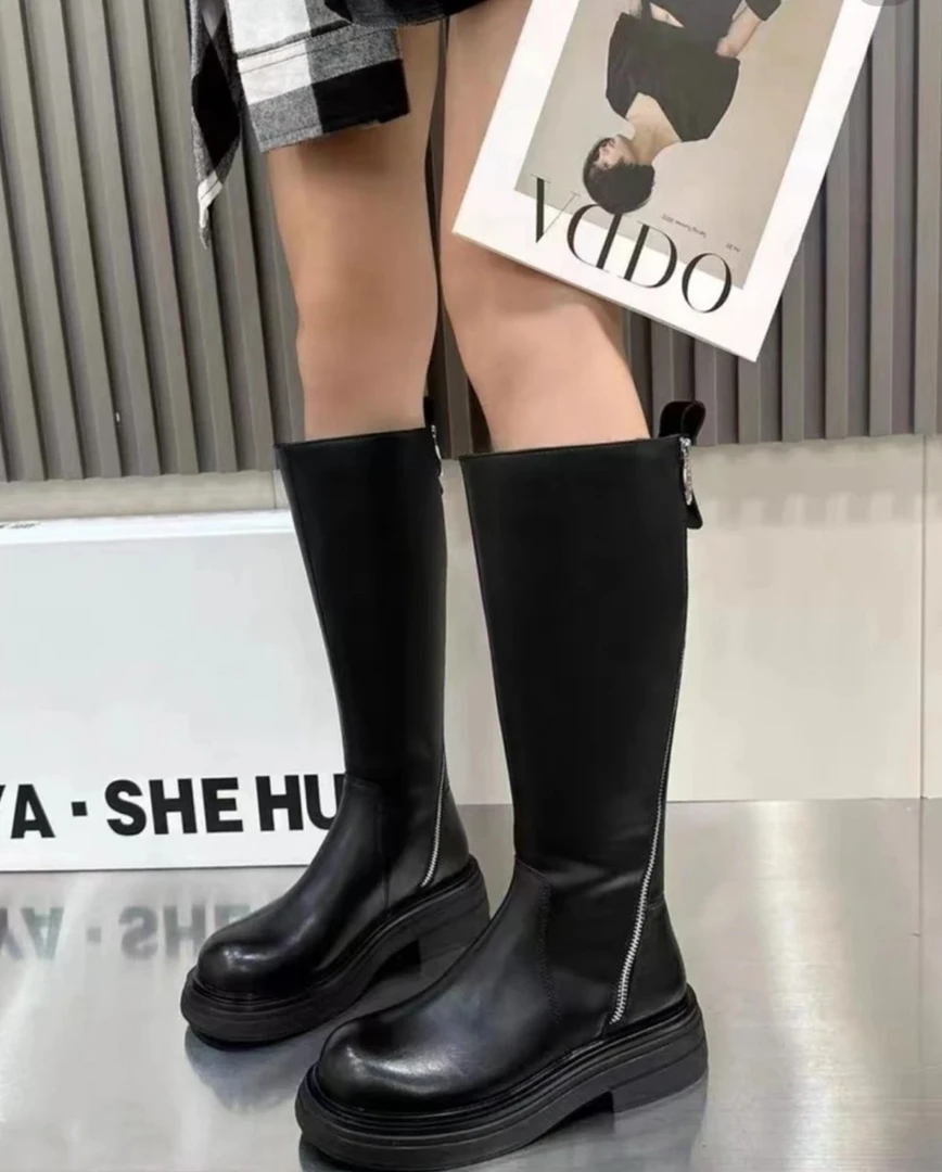 2024新款高品质时尚双拉链时尚百搭高桶膝下靴