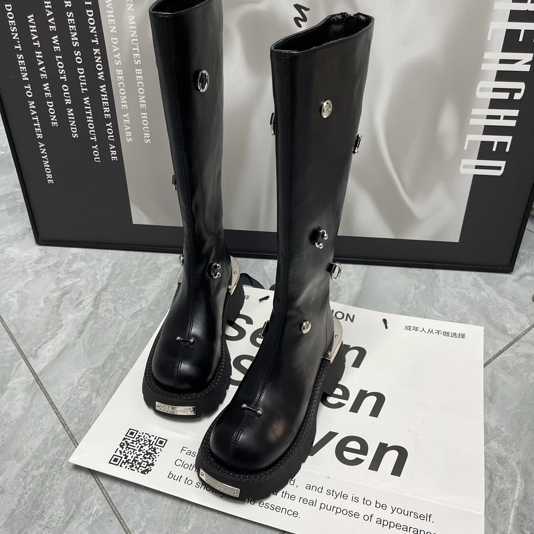 高品质2025秋冬新款时尚加绒重工高桶膝下靴