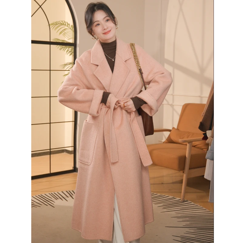 麦子家【稻田里的粉大衣】高奢骆驼绒真丝大衣