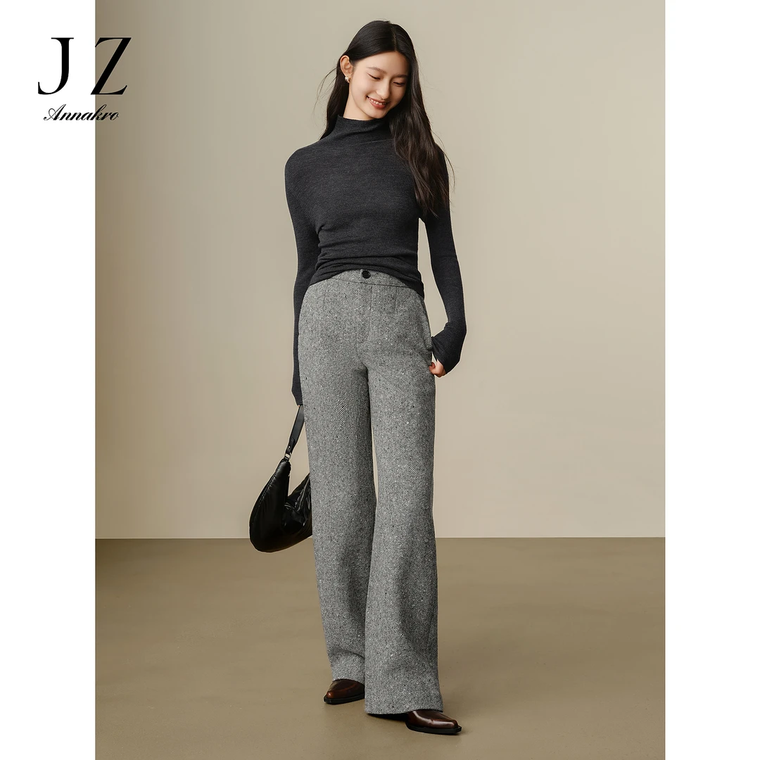玖姿安娜蔻通勤质感垂坠花纱羊毛直筒裤子女24冬JTED11013