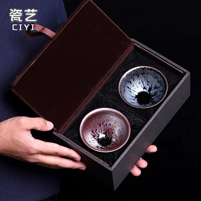 建盏茶杯主人杯套装家用情侣对杯手工陶瓷茶盏杯品茗杯茶具礼盒装