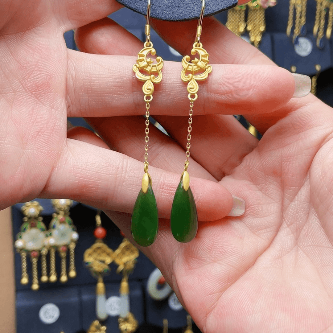 【闪购商品】和田玉耳饰银S925镀金镶嵌