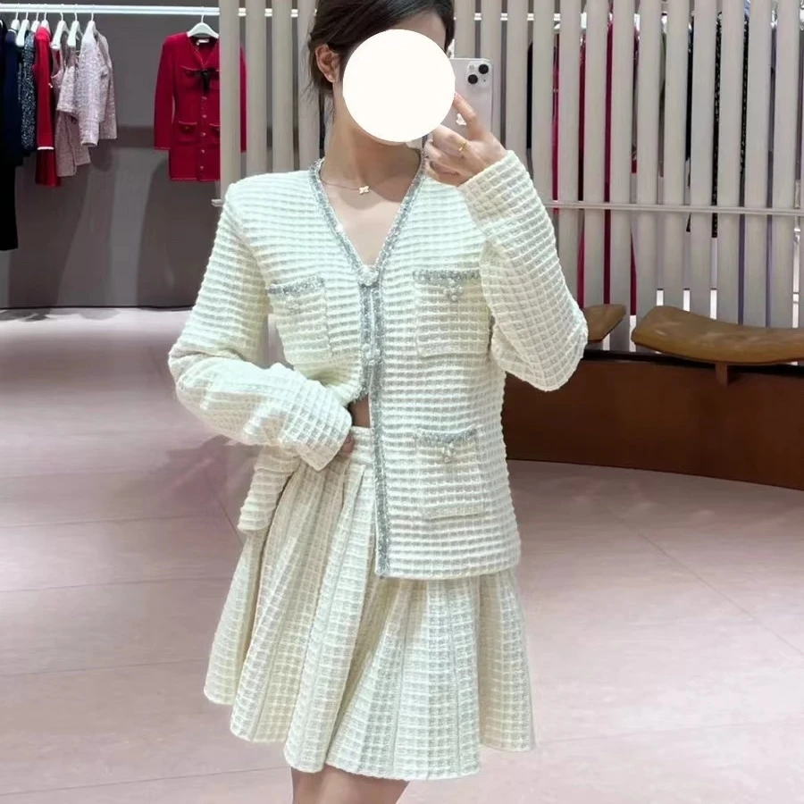 5990/69显瘦气质粗花呢洋气时尚法式减龄短款轻奢休闲套装