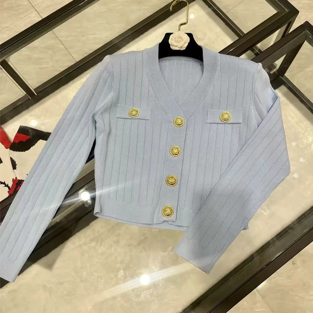 5850新中式小香风名媛气质休闲轻奢百搭时尚长袖设计师针织上衣