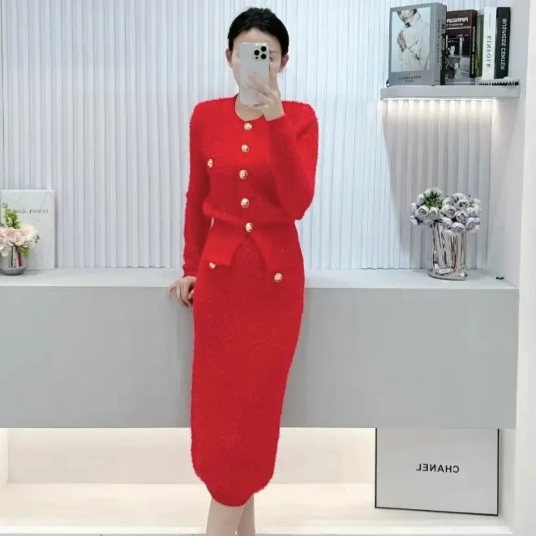 5996-5997小香风显瘦气质洋气时尚法式减龄短款百褶裙套装