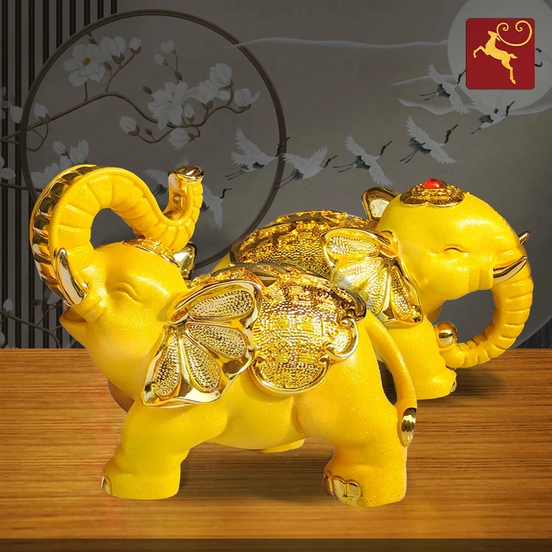 招财大象摆件一对办公室装饰品吸水象风水象摆设可爱小象工艺礼品