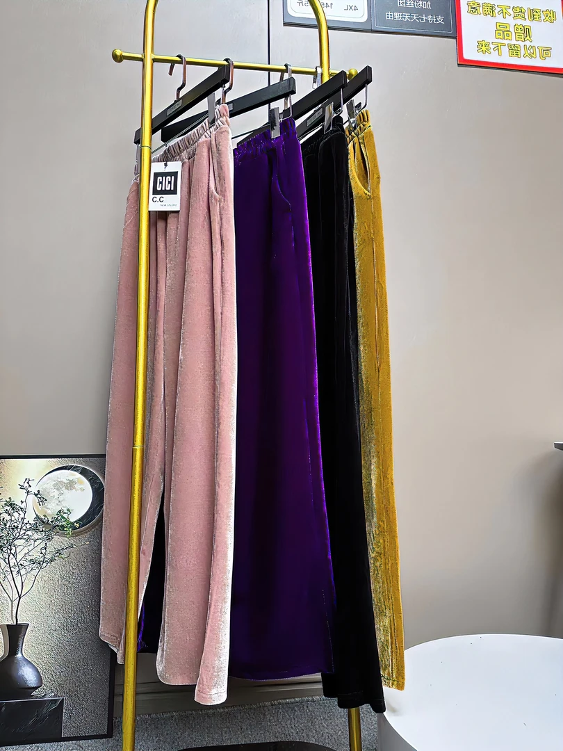 【荣荣家】高腰直筒裤加厚丝绒百搭长裤显瘦阔腿裤韩版简约彩色裤子