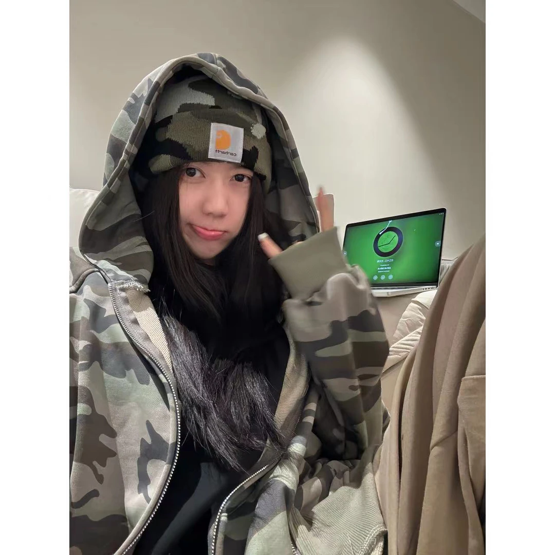 “青仓款式NO退换”迷彩外套毛圈宽松连帽拉链开衫卫衣外套秋142