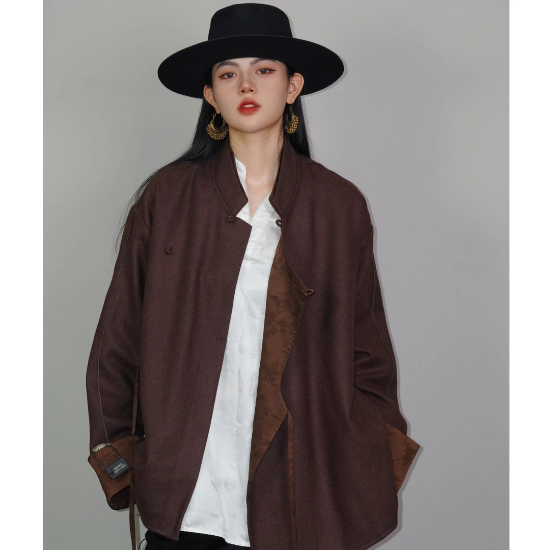 AJ-NAMO原创设计款咖色斜襟外套B326